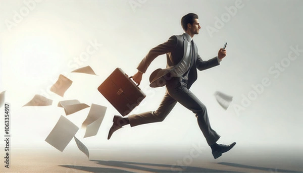 Fototapeta Businessman running to a meeting