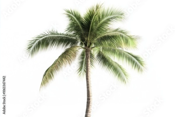 Fototapeta A single palm tree stands out against a bright white sky