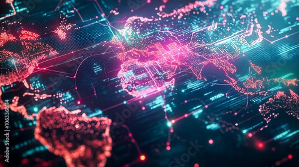 Fototapeta Global Digital Map with Network Connections