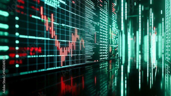 Fototapeta Digital Data Center with Futuristic Display Panels