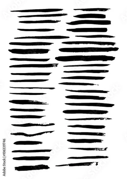 Obraz Vector large set of 45 different grunge hand paint brush strokes isolated on white background. Vector design grunge elements. Vector abstract brush strokes. Vintage brush strokes. Retro brush strokes.