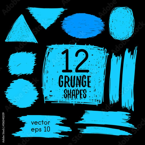 Obraz Set of 12 grunge abstract textured vector shapes. Vector design