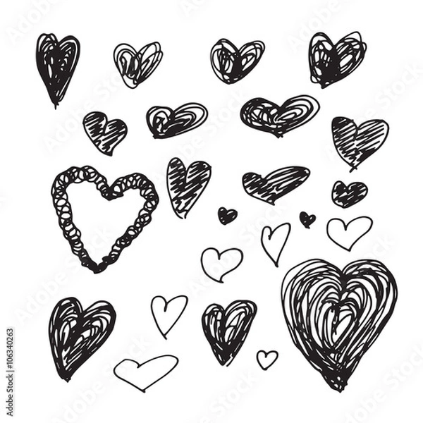 Obraz Collection of hand-drawn sketch hearts for Valentines Day design