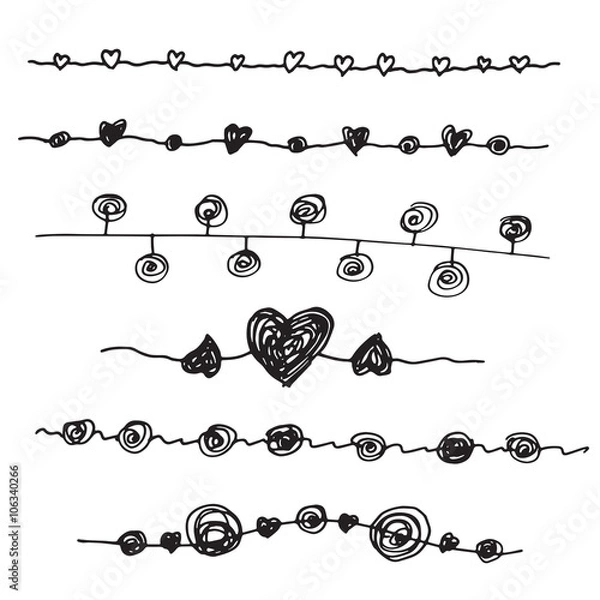 Obraz Vector lines set of hearts on a white background. Hand drawn str