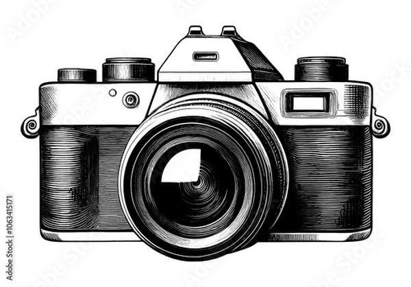 Obraz デジタル一眼レフカメラの精巧な線画イラスト　透過背景の切り抜き