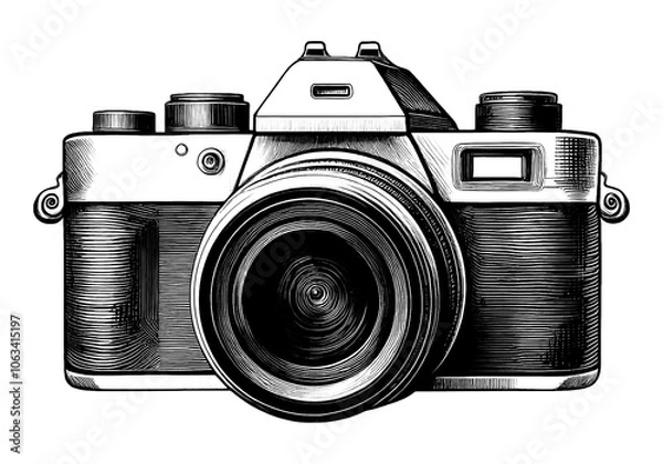 Obraz デジタル一眼レフカメラの精巧な線画イラスト　透過背景の切り抜き