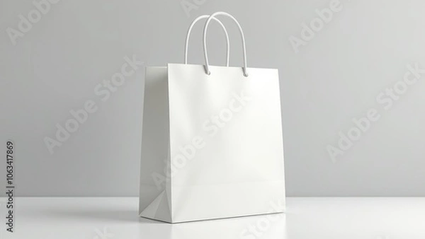Fototapeta White paper shopping bag on a grey background