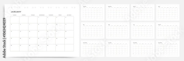 Obraz Professional 2025 Calendar Vector, Sunday Start, Simple Design, Planner for 2025