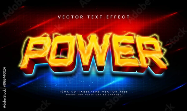 Fototapeta Elegant power editable vector text effect.  Electric thunder theme, suitable for technology event.