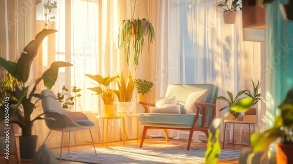 Fototapeta A charming space featuring soft, inviting furniture