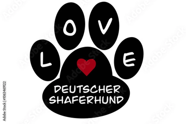 Fototapeta Vector of a dog paw print with the word "deutscher shaferhund" inscribed inside