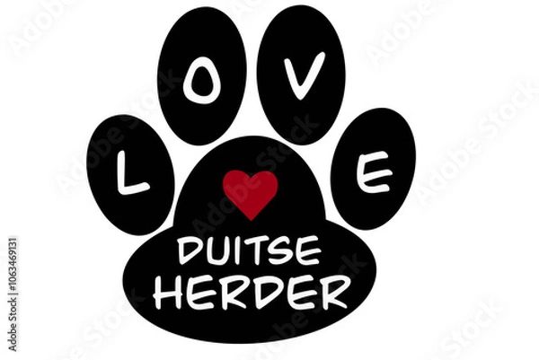 Fototapeta Vector of a dog paw print with the word "duitse herder" inscribed inside