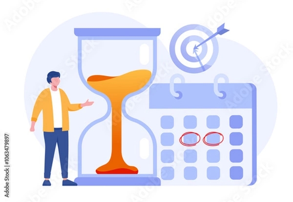 Fototapeta Schedule time management, target, deadline concept, planner, planning and organization, flat vector illustration banner for website