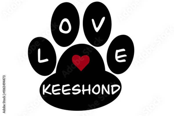 Fototapeta Vector of a dog paw print with the word "Keeshond" inscribed inside