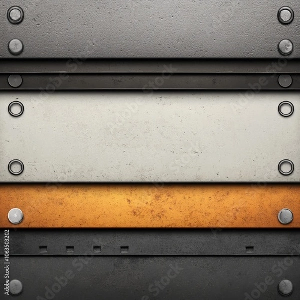 Obraz A textured graphic featuring layered metal plates in various colors.