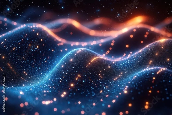 Fototapeta futuristic blue abstract background featuring a complex network grid with glowing particles creating a scifi digital atmosphere ideal for technology themes and data representation