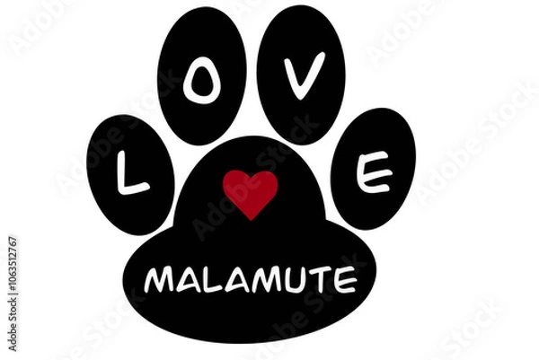 Fototapeta Vector of a dog paw print with the word "malamute" inscribed inside