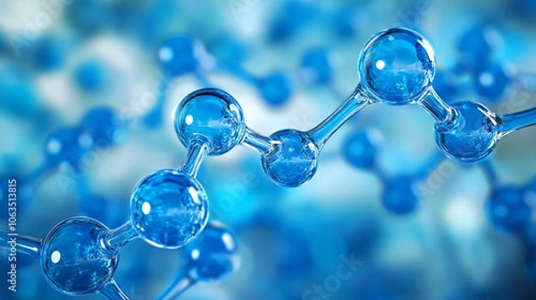 Fototapeta 3d render of a molecule structure connecting with other molecules in the background on a blue background