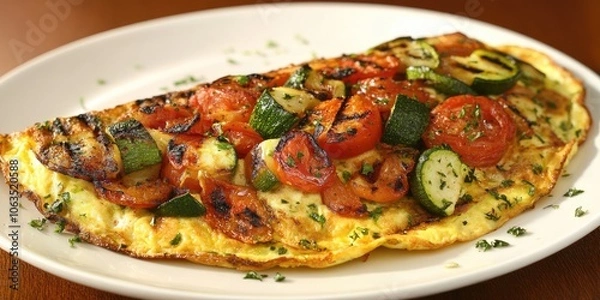 Fototapeta Italian style vegetarian omelet featuring a delightful mix of grilled veggies, perfect for a satisfying and healthy meal choice. Its a flavorful vegetarian option!