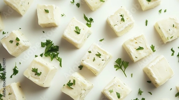 Obraz Soft Boursin Cheese Cubes with Herbs