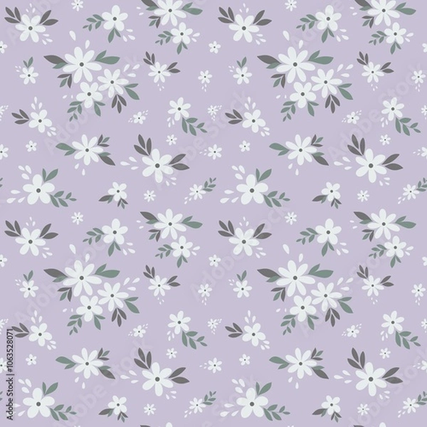 Fototapeta Seamless pattern with white flowers