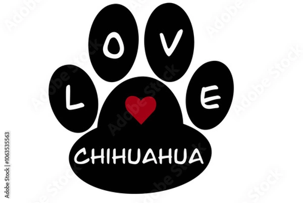 Fototapeta Vector of a dog paw print with the word "chihuahua" inscribed inside