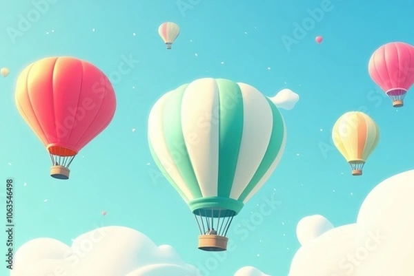 Fototapeta A set of brightly colored hot air balloons rising into a clear sky. 