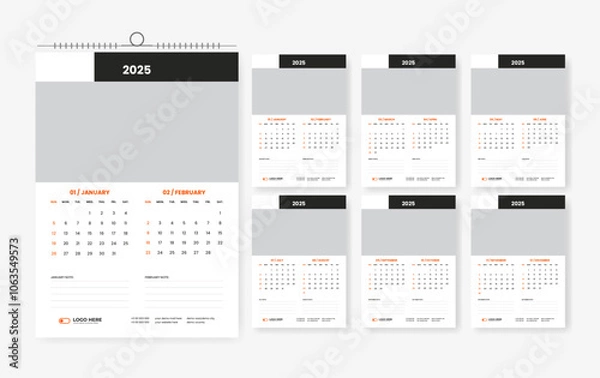 Obraz 2025 Wall calendar design template, six-page 2024 modern calendar design	