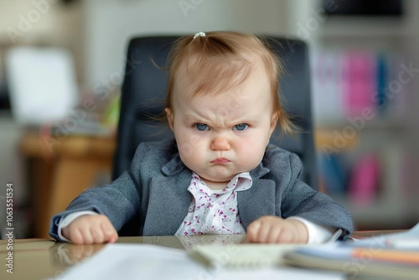 Fototapeta Created with generative ai image of small severe angry child office boss
