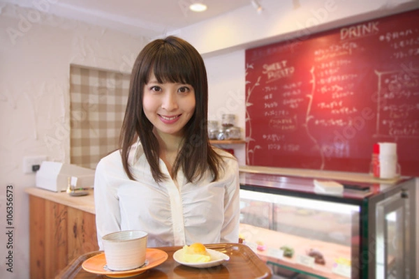 Obraz カフェで働くウエイトレス