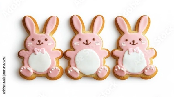Obraz Happy Easter. Multicolored pastel easter cookies on a isolated background. Bunny.