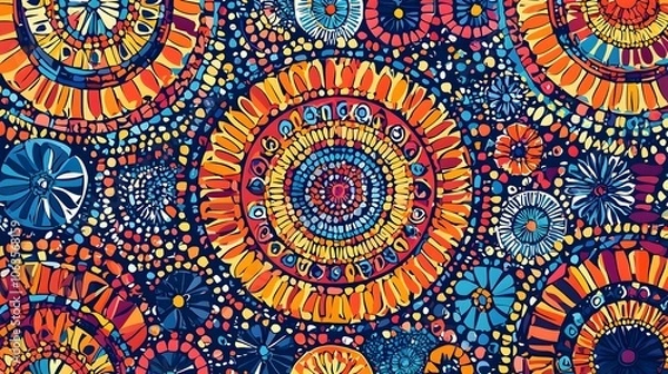 Fototapeta Vibrant Indian Mosaic Art Inspired Digital Pattern with Intricate Tile Like Shapes