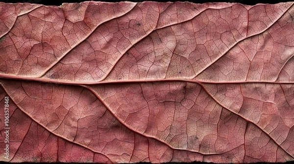 Fototapeta Detailed shot of autumn leaf veins, rich red and orange tones, natural pattern closeup