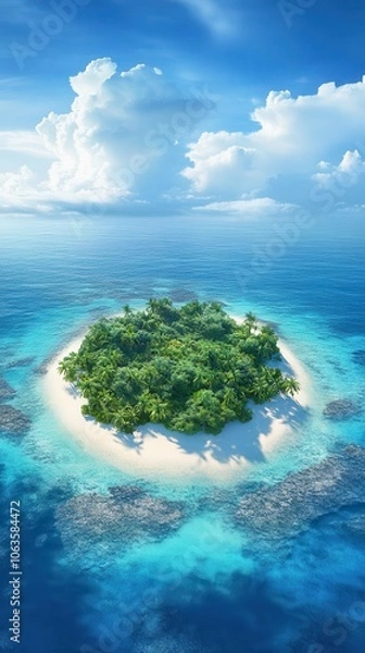 Fototapeta Discover the serenity of a tropical island with turquoise waters in aerial views