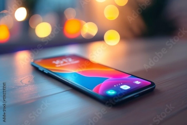 Fototapeta Mobile possibilities: smartphone on a clean background prompting app download