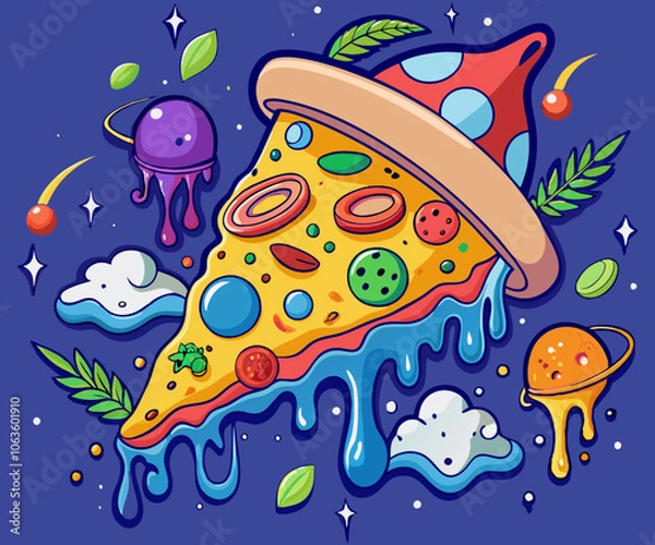 Fototapeta pizza slice is floating in space