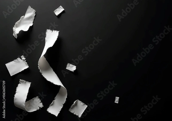 Obraz Torn White Paper Strips on Black Background