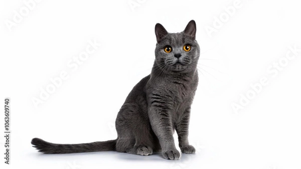Obraz Chartreux cat sitting on white background.