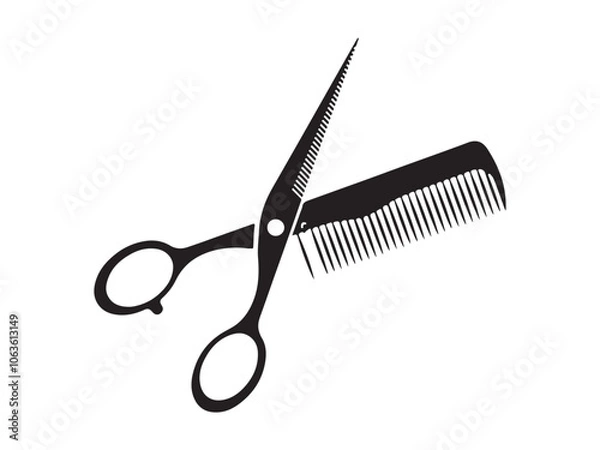 Obraz Scissors and comb icon modern design. vector illustration flat logo barber highly detailed.
