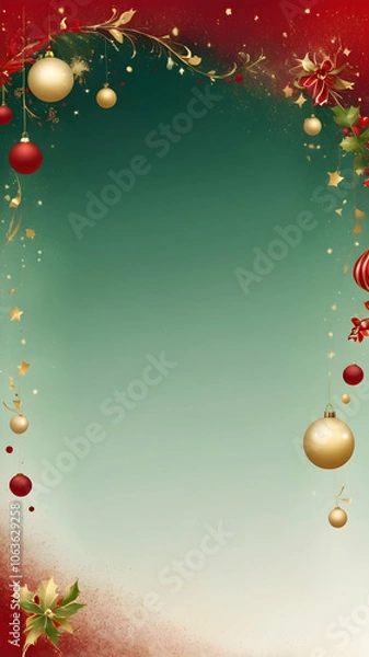 Fototapeta Vertical Festive Christmas Gradient with Subtle Sparkle: Red, Green, and Gold Holiday-Themed Graphic Background Texture	