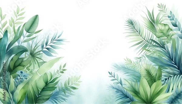 Fototapeta watercolor green nature on white background,generative ai