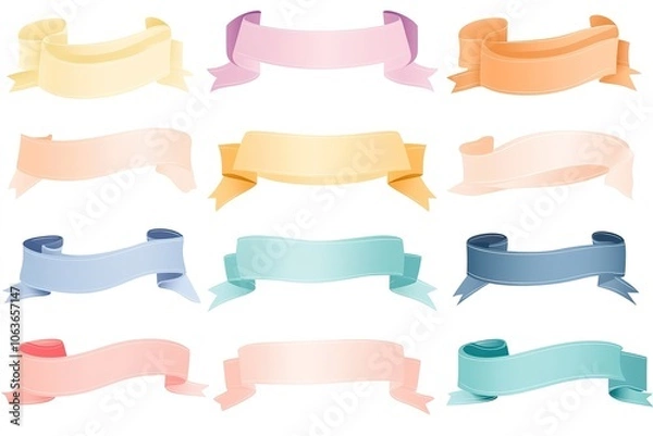 Fototapeta Set of colorful flat ribbons and banners vector illustration on a white background
