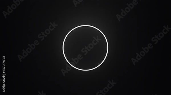 Fototapeta A minimalist black background with a thin, bright white circle outline at the center, emphasizing negative space and balance