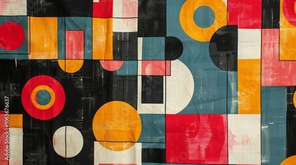 Obraz A modern Swiss geometry print with a mix of geometric shapes, including rectangles, squares, and circles