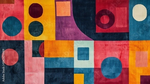 Obraz A modern Swiss geometry print with a mix of geometric shapes, including rectangles, squares, and circles
