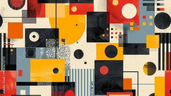 Obraz A modern Swiss geometry print with a mix of geometric shapes, including rectangles, squares, and circles