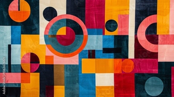 Obraz A modern Swiss geometry print with a mix of geometric shapes, including rectangles, squares, and circles