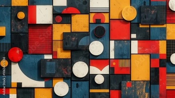 Obraz A modern Swiss geometry print with a mix of geometric shapes, including rectangles, squares, and circles
