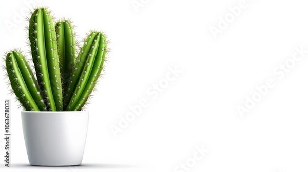 Fototapeta Cereus Cactus in Pot: A vibrant Cereus Peruvianus cactus thrives in a simple white pot, its lush green columns reaching skyward. A symbol of resilience and desert beauty. 