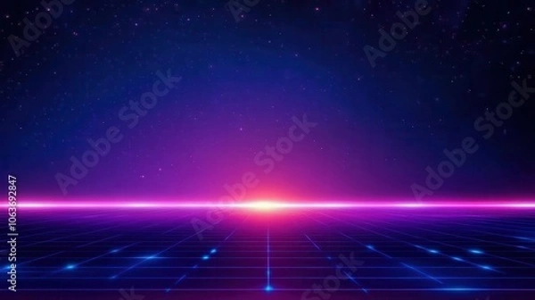 Obraz Retro 80sinspired background with text area in neon frame, vibrant, business text box, nostalgic yet modern